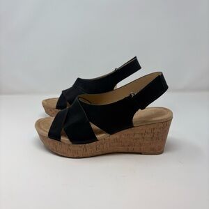 CL By Laundry Delight Nubuck Wedge Heel Sandal Black Womens 9.5M